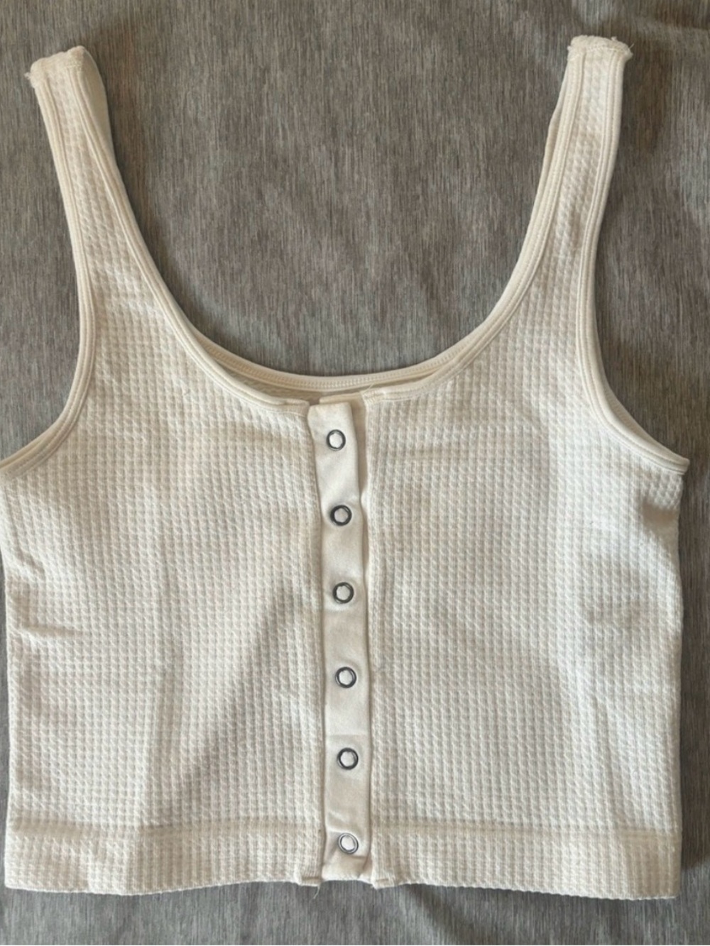 Aeropostale Waffle-Knit Button-Front Tank — Cream
